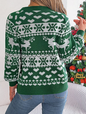 Ugly Sweater-Christmas Element Round Neck Long Sleeve Sweater