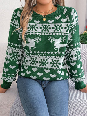 Ugly Sweater-Christmas Element Round Neck Long Sleeve Sweater