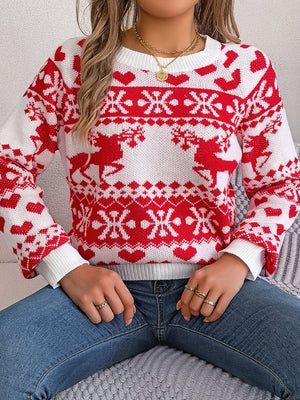 Ugly Sweater-Christmas Element Round Neck Long Sleeve Sweater