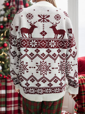 Christmas-Snowflake Contrast Round Neck Long Sleeve Sweater