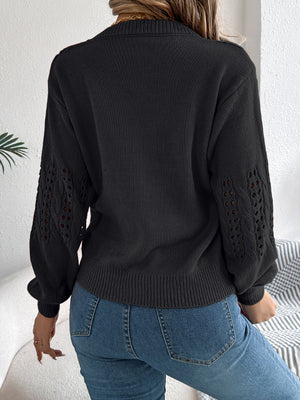 Openwork Round Neck Long Sleeve Sweater