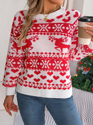 Ugly Sweater-Christmas Element Round Neck Long Sleeve Sweater