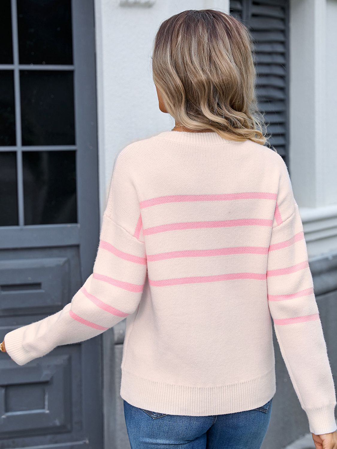 Striped Round Neck Long Sleeve Sweater