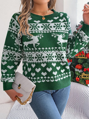 Ugly Sweater-Christmas Element Round Neck Long Sleeve Sweater