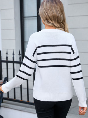 Striped Round Neck Long Sleeve Sweater