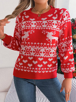 Ugly Sweater-Christmas Element Round Neck Long Sleeve Sweater