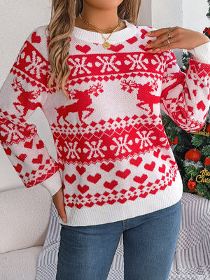 Ugly Sweater-Christmas Element Round Neck Long Sleeve Sweater