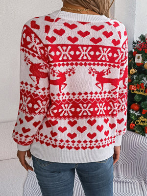 Ugly Sweater-Christmas Element Round Neck Long Sleeve Sweater