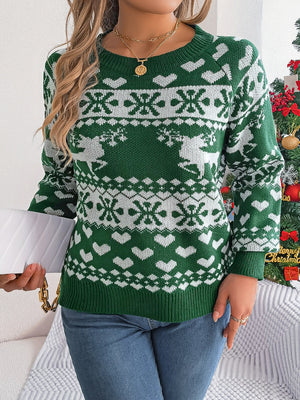 Ugly Sweater-Christmas Element Round Neck Long Sleeve Sweater