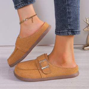 Suede Buckle Round Toe Loafers