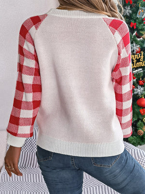 Reindeer Plaid Round Neck Long Sleeve-Ugly Christmas Sweater