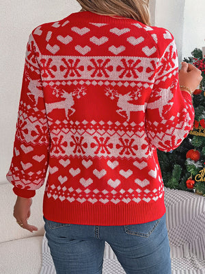 Ugly Sweater-Christmas Element Round Neck Long Sleeve Sweater